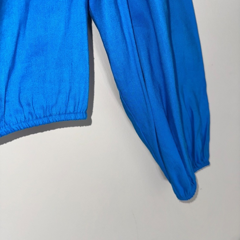 NWT Gianni Bini Linen Blouse Woven Camilla Long Sleeve Pullover Blue Size Large - Picture 5 of 14